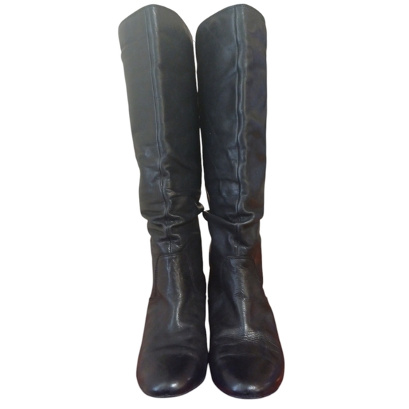 Nine West Tecce Wide Black Leather Knee High Boots Tall Slouch Wedge Boots 7.5 - Picture 3 of 15